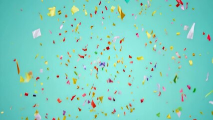 Vibrant Confetti and Triangular Flags Animation for a Teal Celebration Background