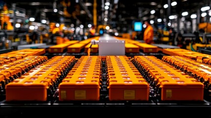 Electric Vehicle Battery Cell Assembly Line  High Tech Manufacturing Close Up