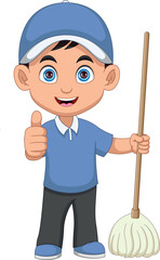 Janitor boy giving a thumbs up cartoon