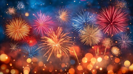 Colorful Fireworks Display: A Festive Explosion of Bright Light Shows in the Night Sky