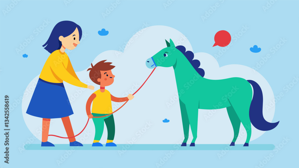 Poster a child on the autism spectrum connects with their horse communicating and bonding through the share