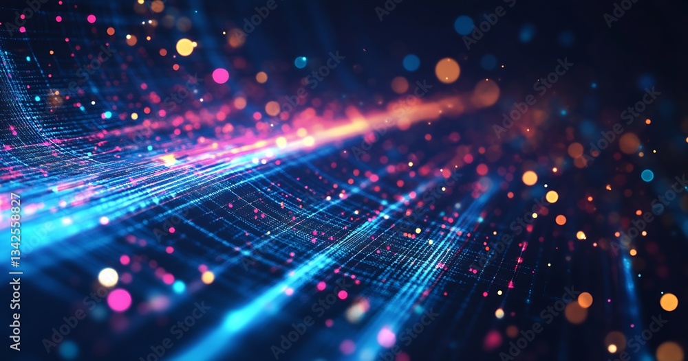Poster Stunning abstract light display with colorful particles creating a dynamic visual effect : Generative AI