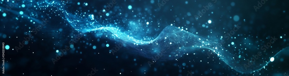 Leinwandbilder Ethereal light wave composed of glowing particles shimmering in a dark atmosphere : Generative AI