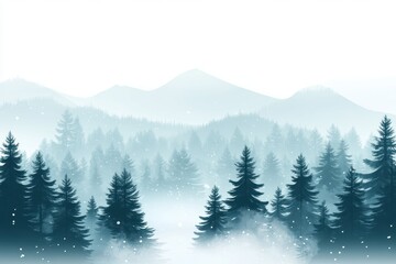 Fototapeta premium A tranquil misty forest with snow falling among the trees