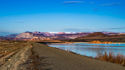 along the edge of Sand Hollow State Park: great scenery in the background; Hurrycane, Utah, USA