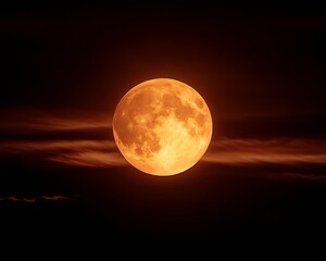 Obraz premium Orange moon in dark sky with dramatic clouds, night sky