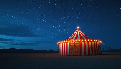 Night Circus Tent Under Starry Sky Realistic Image