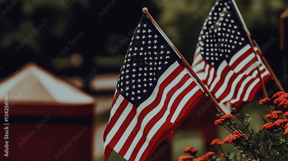 Aufkleber Multiple American flags displayed together creating a strong visual of national pride and unity : Generative AI