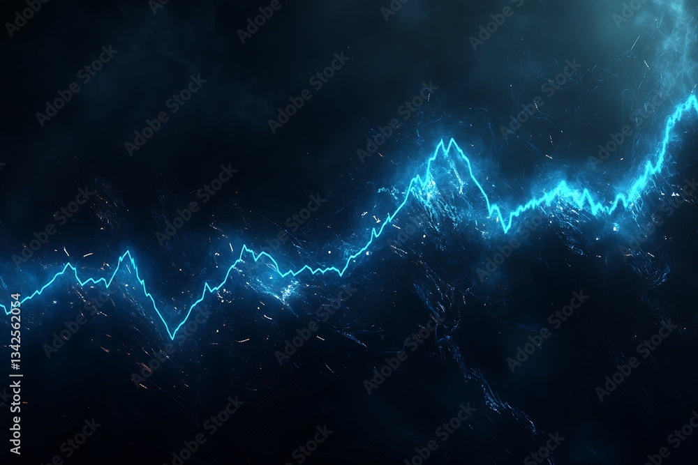 Leinwandbilder Dynamic glowing graph showing an upward trend with blue lighting effects illustrating financial market performance in a dark setting : Generative AI