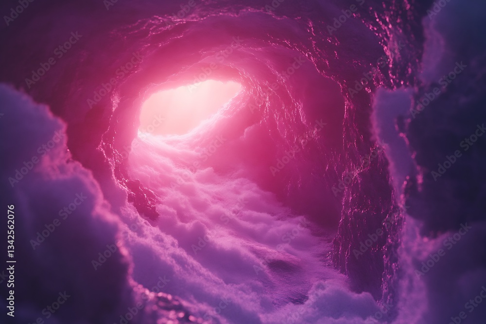 Aufkleber An enchanting view of a soft pink tunnel with a light source that evokes a dreamy atmosphere : Generative AI