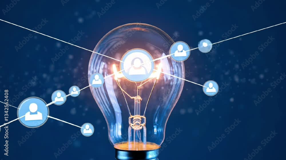 Poster a lightbulb with a person icon inside surrounded by digital network on a blue background