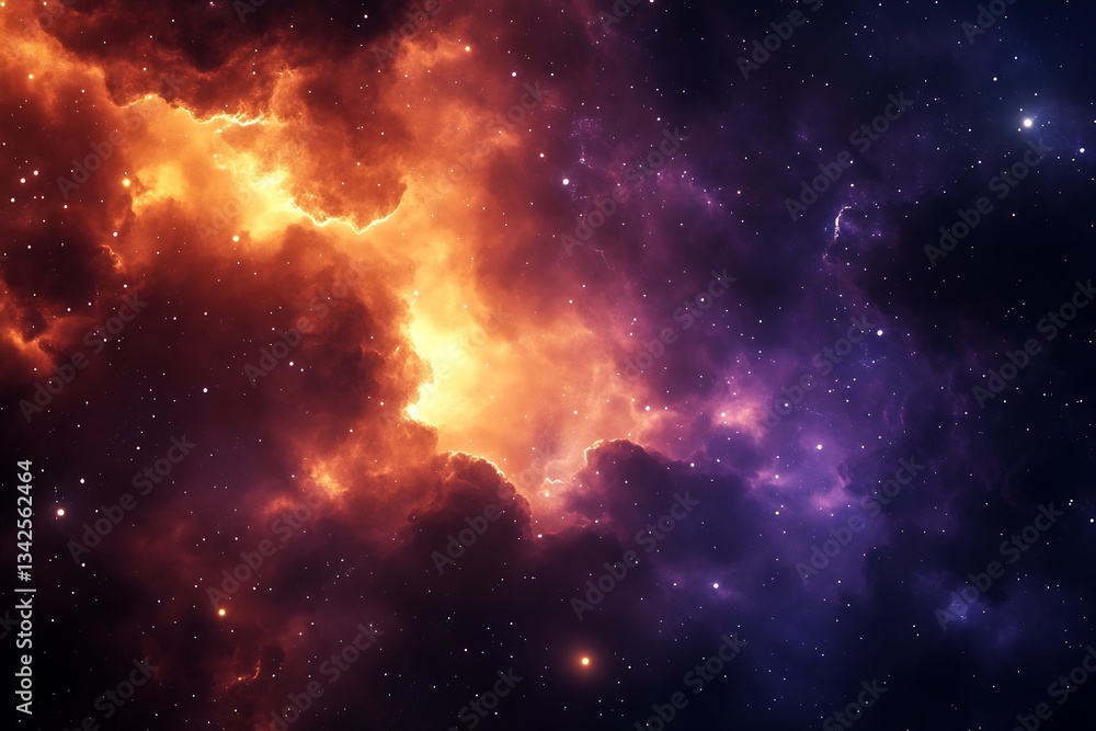 Aufkleber Stellar Clouds and Colorful Nebulae Spread Across the Cosmic Horizon : Generative AI