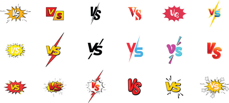 Set of vs icon. VS. Versus letter logo. Battle vs match. Game. Concept of fighting duel and fight confrontation