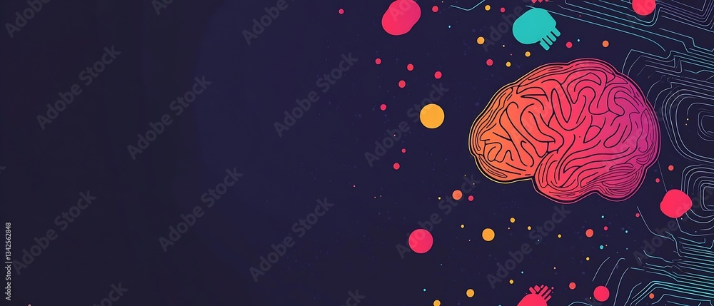 Poster Colorful abstract illustration of a brain with vibrant elements and futuristic design in space : Generative AI