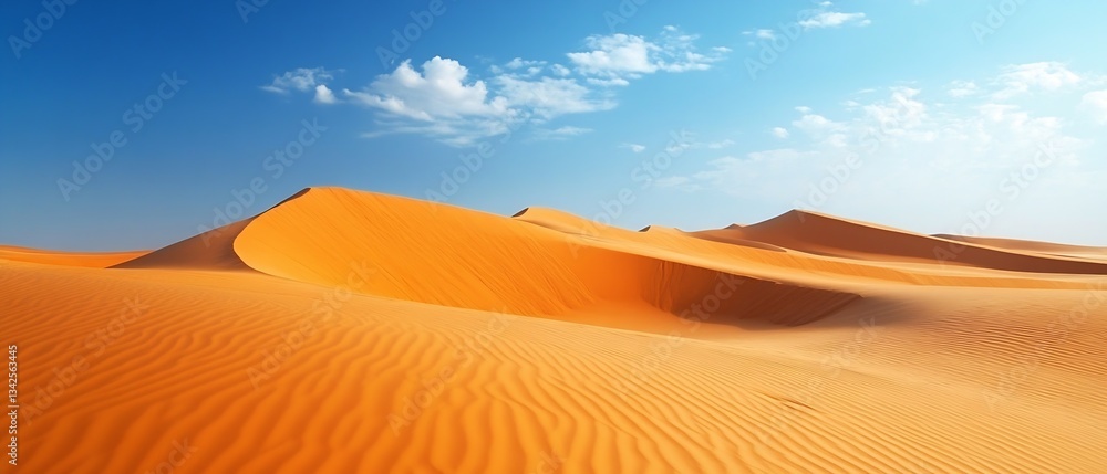 Poster stunning view of vast sandy desert with impressive dune formations against a clear sky : generative 