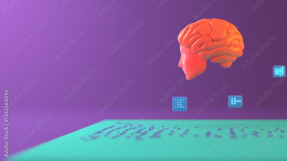 Poster exploring ai innovation digital brain concepts virtual environment 3d animation creative technology