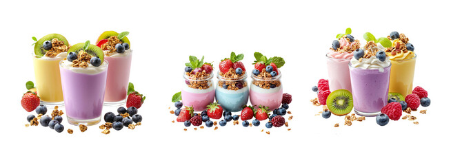 Colorful Summer Smoothies and Desserts with Fresh Fruits and Toppings