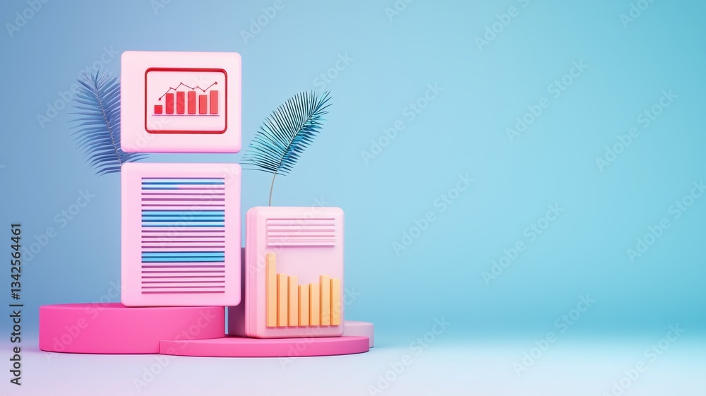 Aufkleber analyzing data trends with colorful graphs modern workspace digital art soft blue background contemp