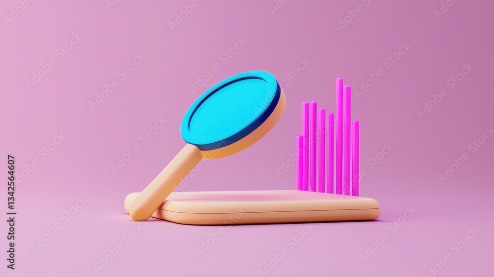 Poster analyzing data visualization trends using magnifying glass digital art abstract environment close-up