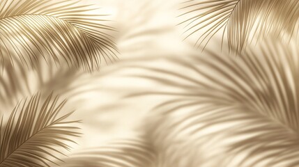 Elegant Tropical Palm Leaves with Gold Background: Nature-Inspired Exotic Foliage for Minimalist and Artistic Backdrop