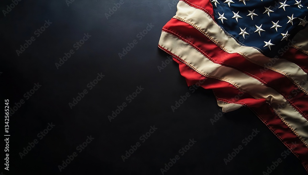 Poster close up of american flag draped over a dark background symbolizing patriotism and freedom : generat