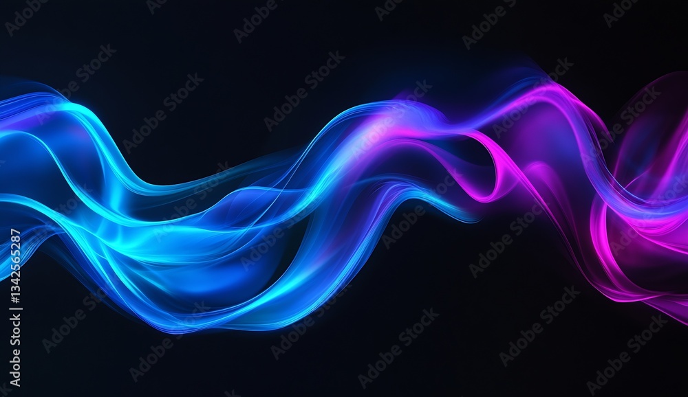 Poster vibrant flowing blue and purple abstract swirl design on a dark background : generative ai