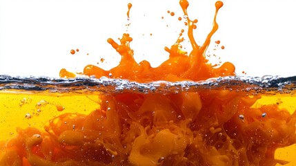 Vibrant Orange Liquid Splash in Water  Abstract Background