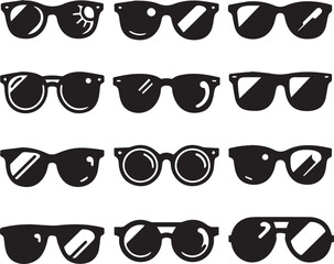set of glasses vector, set of glasses vector illustration, glasses silhouette vector black and white