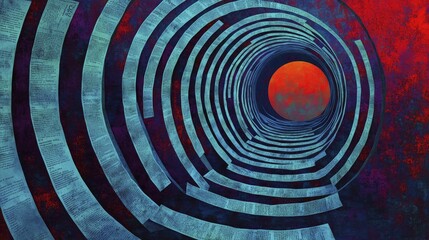 Labyrinth of endless job applications pinned to a swirling board, representing employment anxiety.