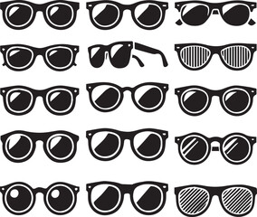 set of glasses vector, set of glasses vector illustration, glasses silhouette vector black and white
