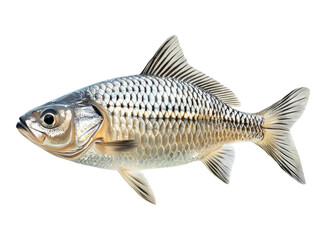 Silver Fish with Shiny Scales and Detailed Body Structure in Profile View