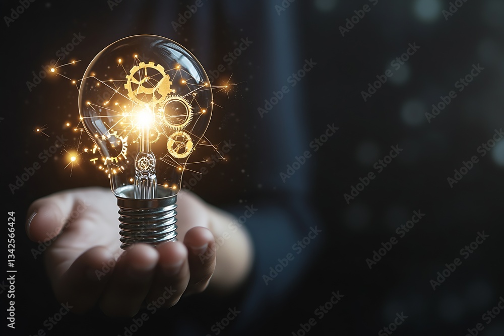 Aufkleber elegant light bulb design with shining gears and sparkles symbolizing intelligence and creativity : 