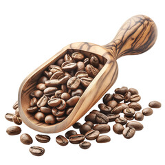 Obraz premium Organic Coffee Beans and Wooden Scooper: Aromatic, Fresh & Premium Brew Ingredients for Home Brewing and Cooking