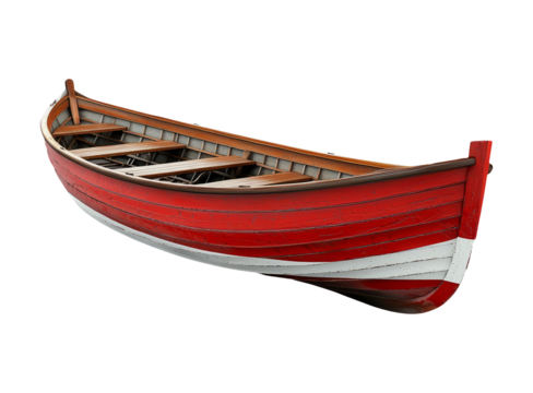 Colorful Red Wooden Boat with White Stripe on Isolated Background