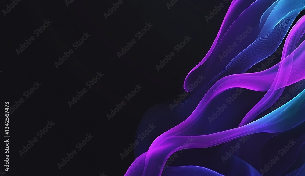 Poster elegant flowing waves in shades of purple and blue against a dark backdrop creating a captivating de