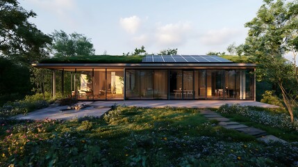 Modern Glass House with Green Roof Blends Seamlessly Into Natural Landscape