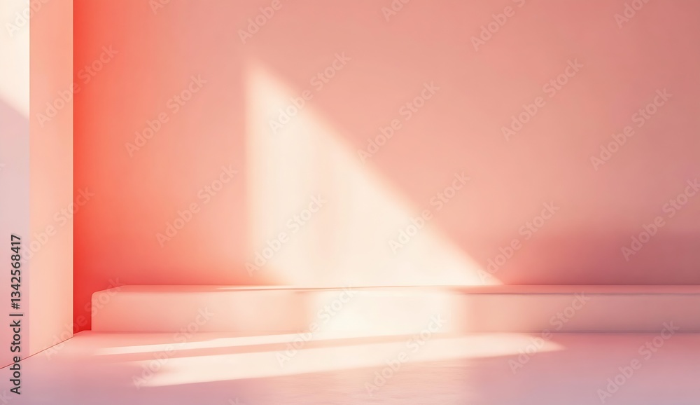 Poster bright pink minimalist interior with soft lines and natural light streaming in : generative ai
