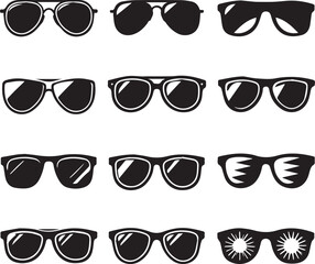 set of glasses vector, set of glasses vector illustration, glasses silhouette vector black and white