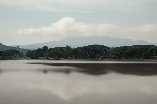 View of Siman Reservoir in the morning, taken with long exposure and using a professional camera.