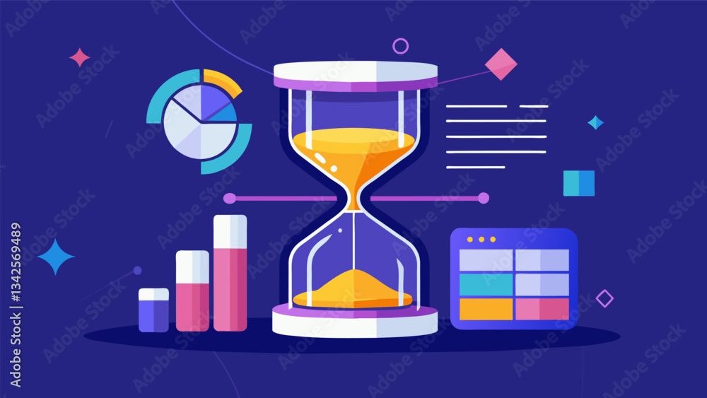 Poster an hourglass showcasing the limited lifespan of data and the need for proper management.. vector ill