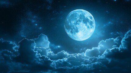 Serene Moonlit Night Sky Clouded with Starry Mystical Beauty: Eerie, Tranquil Celestial Landscape Photography