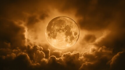 Obraz premium Majestic Full Moon in Night Sky: Atmospheric Conditions and Celestial Beauty With Tranquil Scenic Clouds