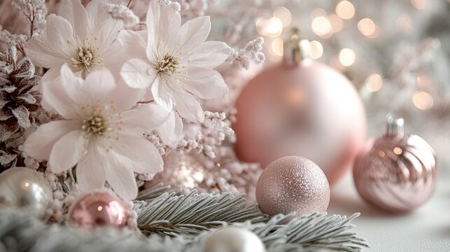 A symphony of scents, where delicate blossoms of white and pink intertwined with the earthy aroma of pine needles, creating a cozy ambiance that evoked the warmth of a winter wonderland.