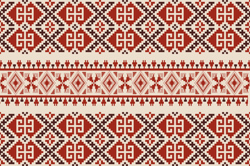 Fabric pattern traditional ethnic motif ikat geometric cross stitch.Ikat embroidery Ethnic oriental Pixel colorful background.Abstract,vector,illustration.Decoration,wallpaper,ethnic,cross stitch