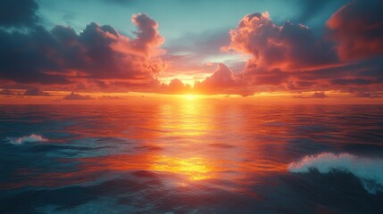 Fototapeta premium Fiery Sunset over the Ocean: A Breathtaking Seascape