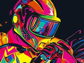 Obraz premium Colorful Motorcyclist Helmet Art Graphic Illustration Perfect for Poster Design