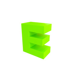 A neon green 3D letter "E" with a bold appearance, isolated on a transparent background, perfect for dynamic designs.