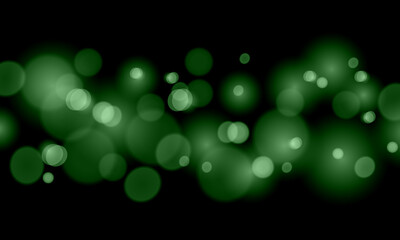 Abstract blur green circle bokeh black background. shiny soft green light.