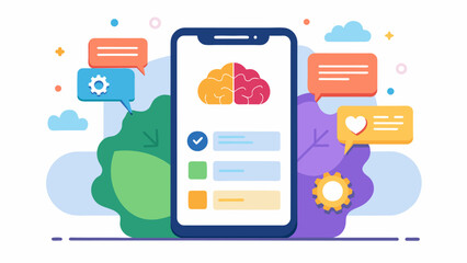 A cognitive behavioral therapy app that helps users identify and challenge negative thought patterns and replace them with more positive ones.. Vector illustration