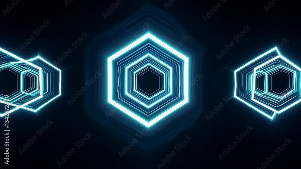 Poster glowing neon hexagons - abstract futuristic geometric pattern, tech motion graphics in 4k.